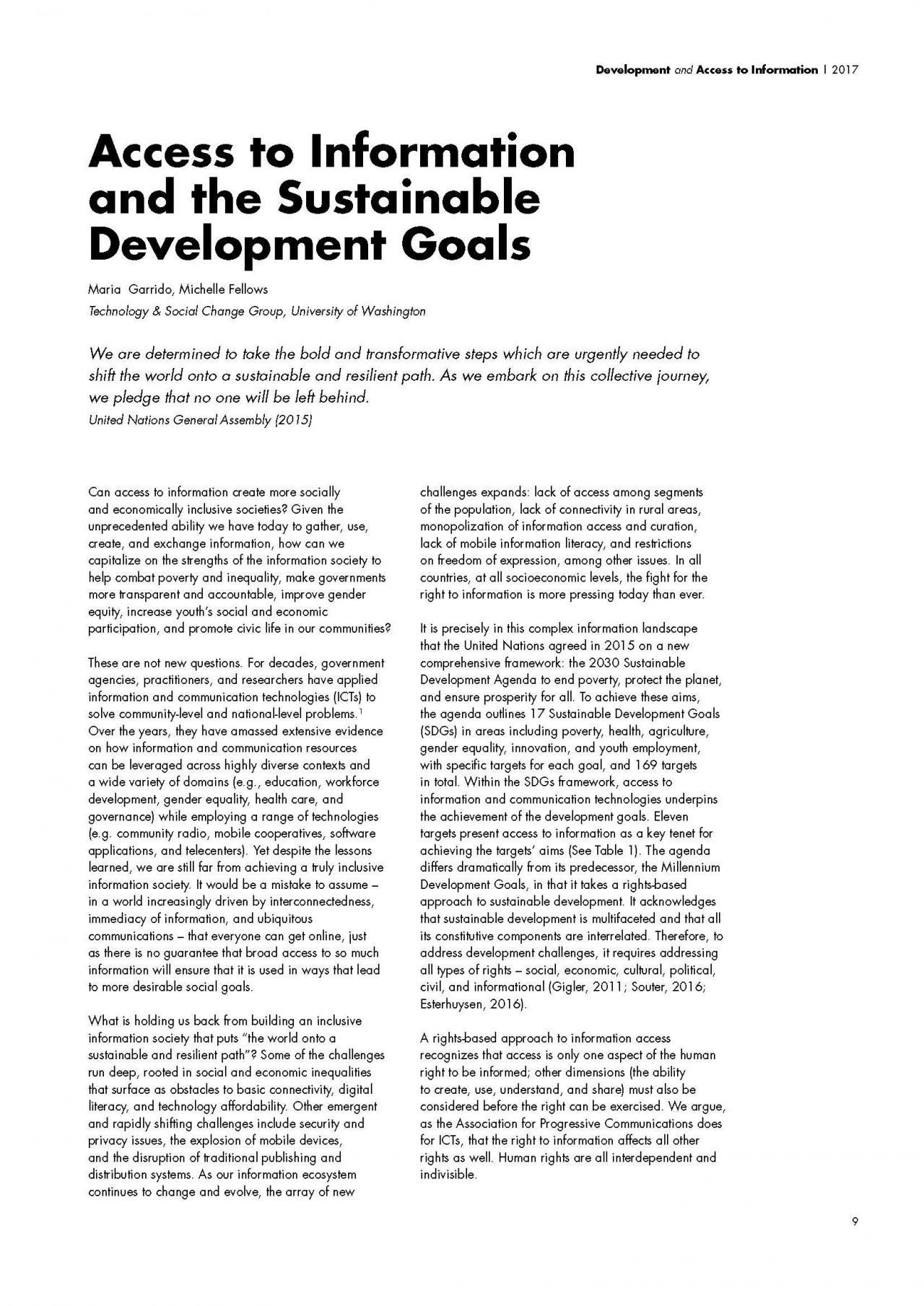 Introduction: Access to Information and the Sustainable Development Goals
